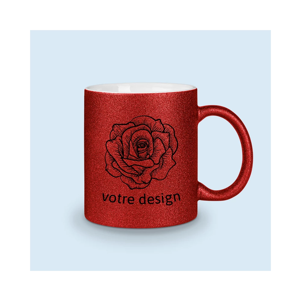 mug rouge à paillettes personnalisé