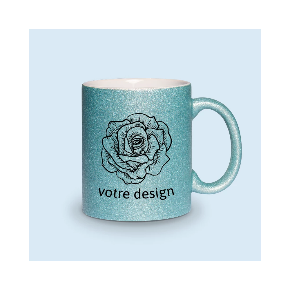 mug bleu à paillettes personnalisé