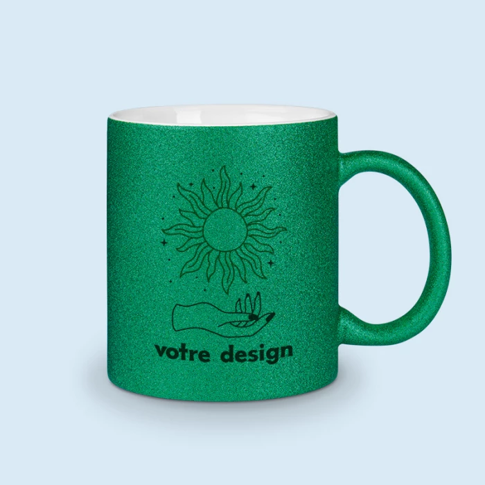 mug vert paillettes personnalisé