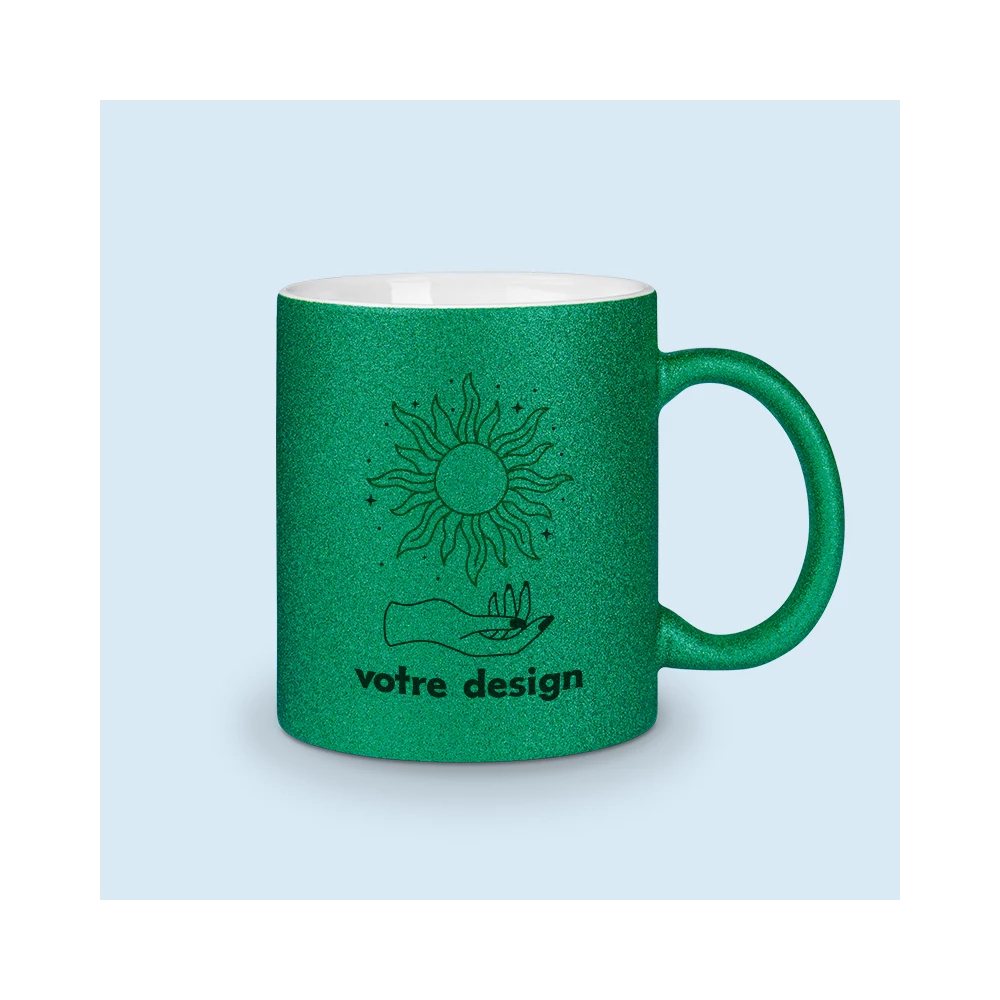 mug vert paillettes personnalisé