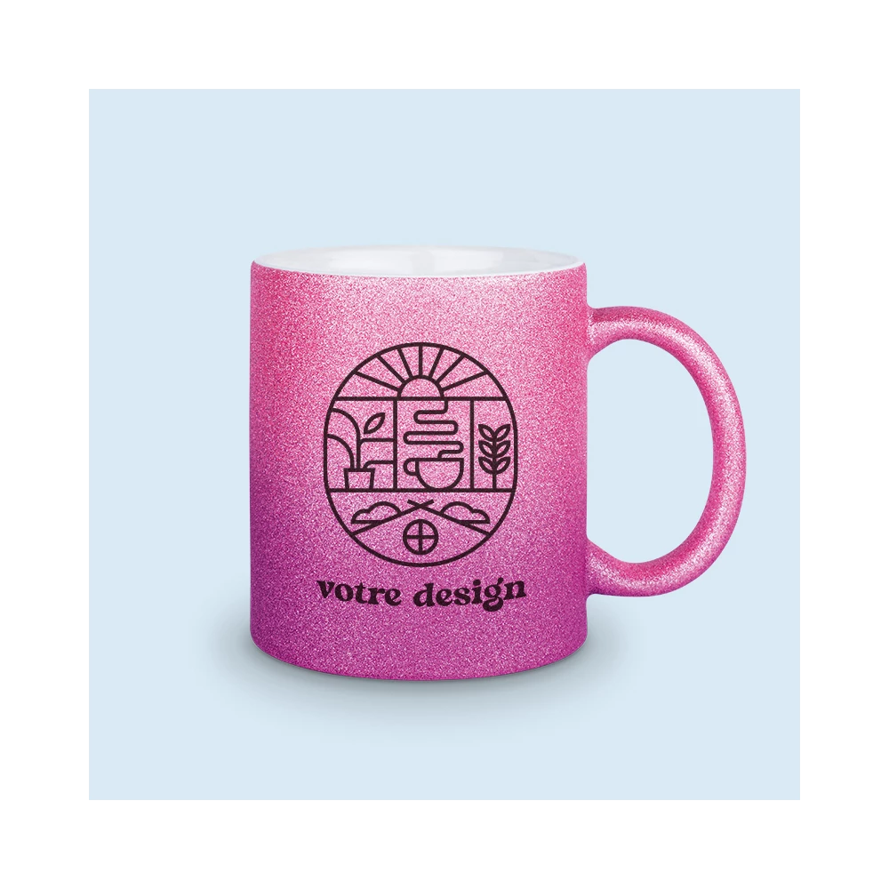 mug paillettes rose personnalisé