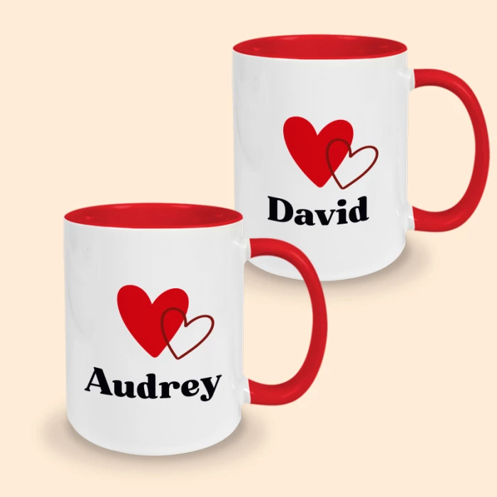 mug saint valentin coeur prénoms rouge