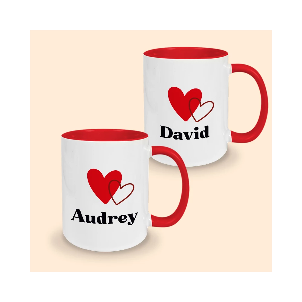 mug saint valentin coeur prénoms rouge