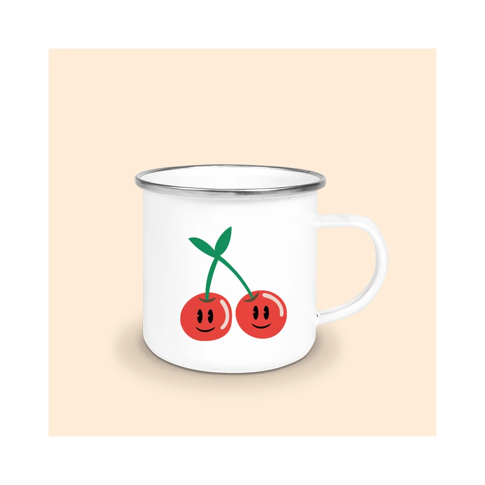 mug émaillé argent cerise