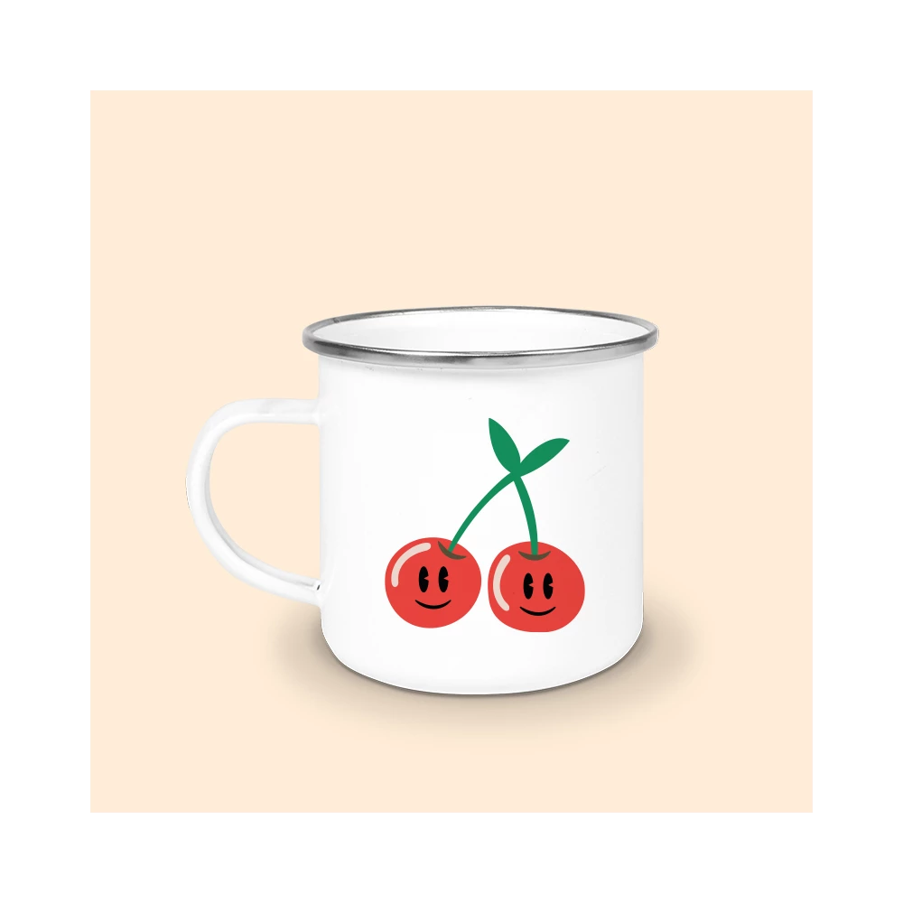 tasse émailléé argent cerise