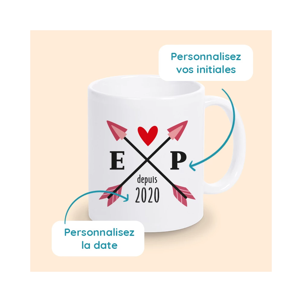 mug flèches initiales personnalisé