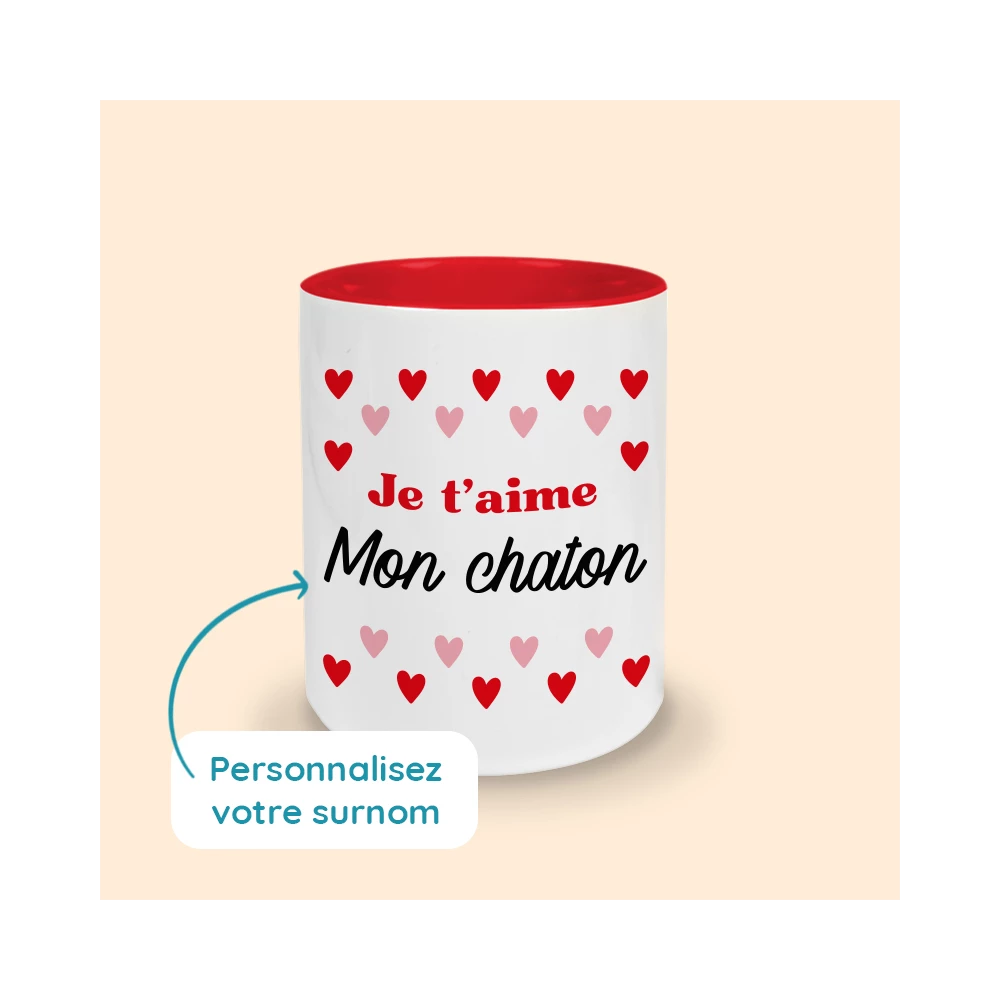 mug rouge je t'aime personnalisé