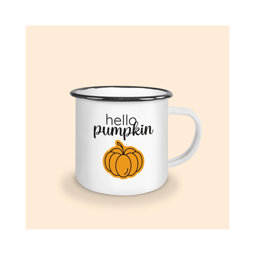 mug émaillé noir hello pumpkin