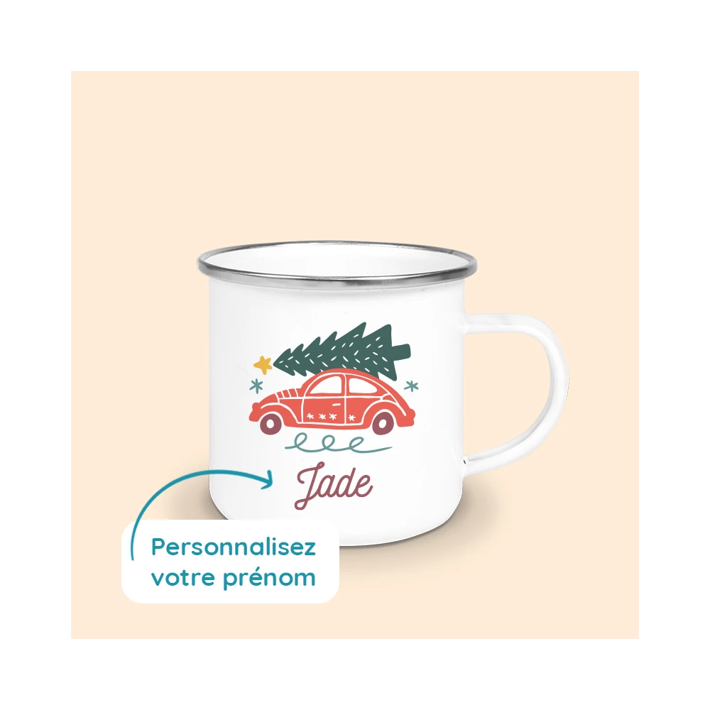 mug émaillé sapin personnalisé