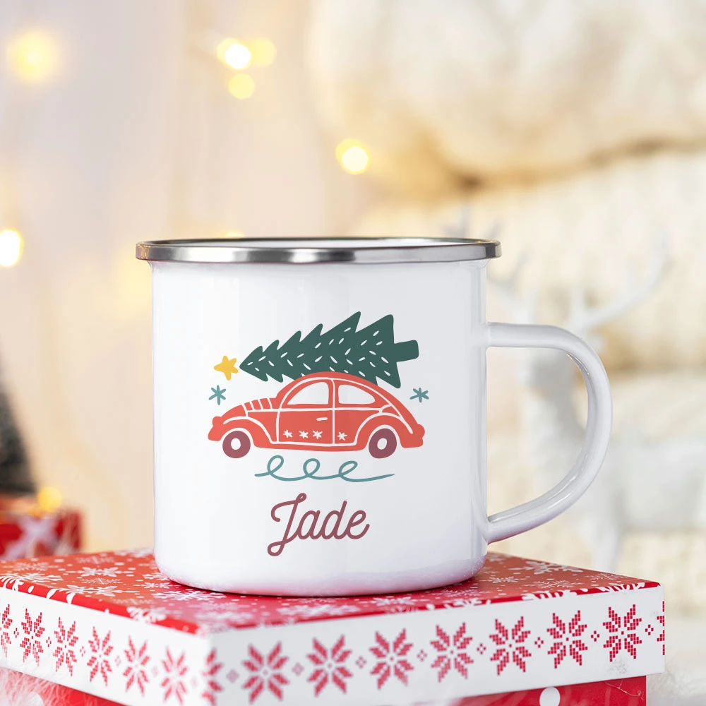 tasse émaillée sapin personnalisée
