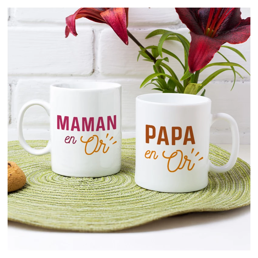 mugs papa et maman en or