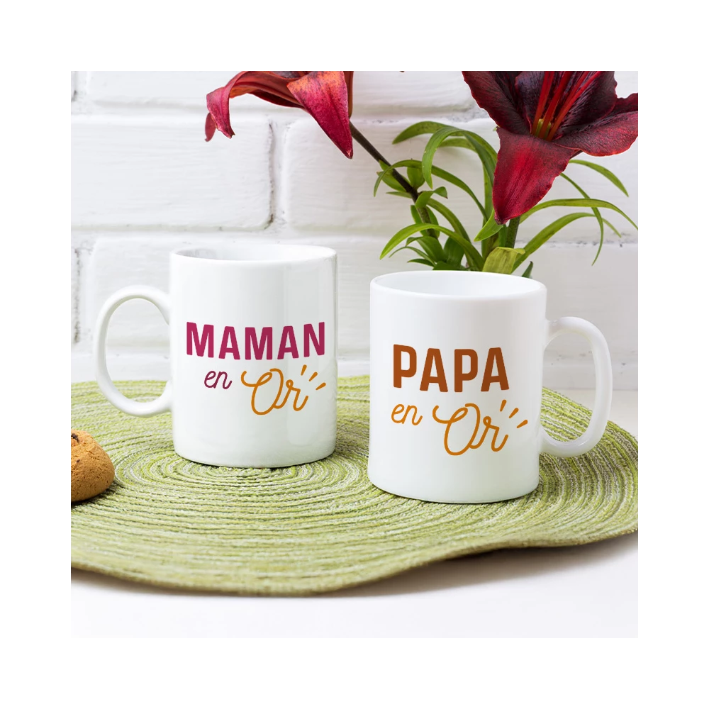 mugs papa et maman en or