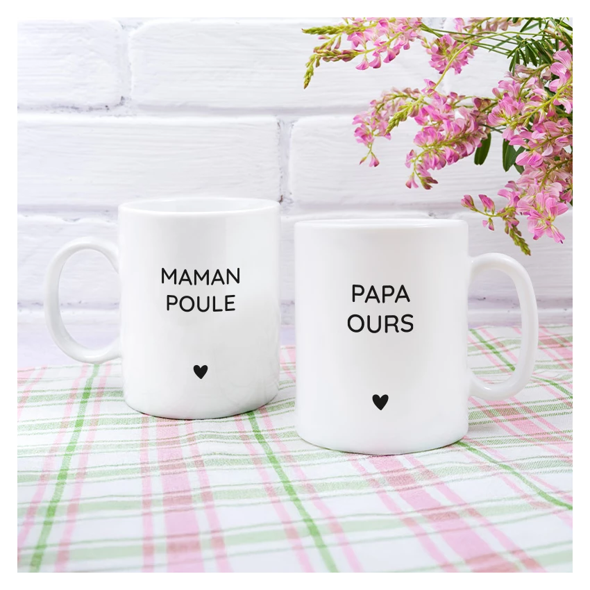 Mugs Maman Poule & Papa Ours | Mug Papa et Maman Poule