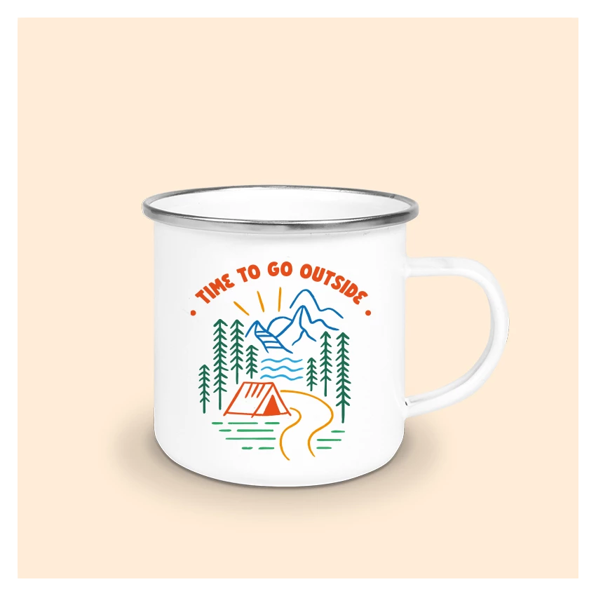 Tasse émaillé Randonnée bord argenté