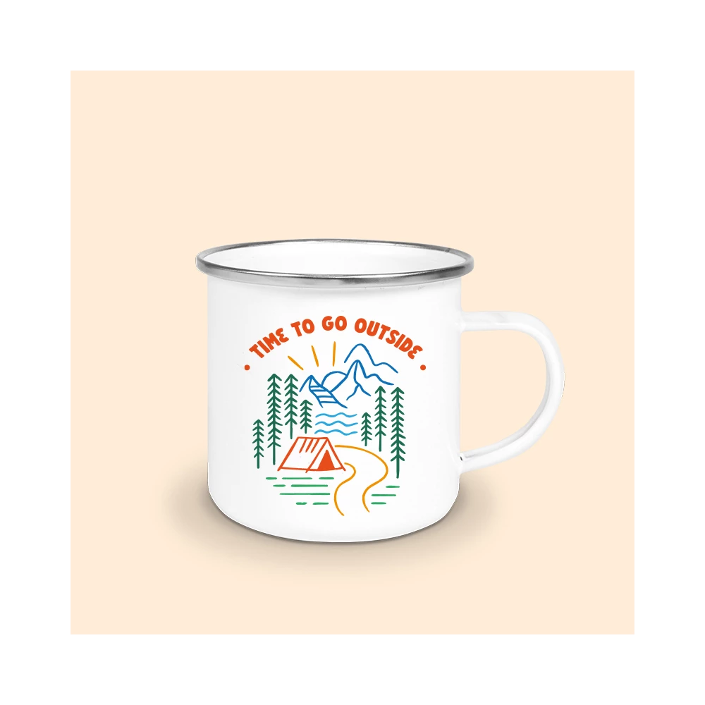 Tasse émaillé Randonnée bord argenté