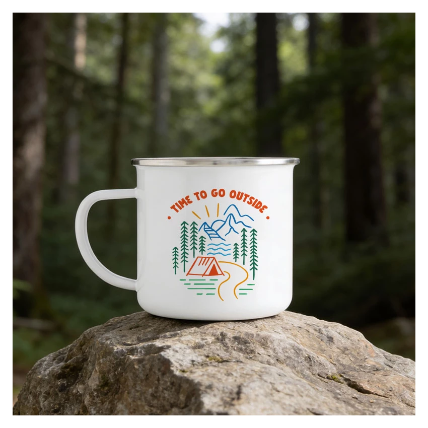 Tasse émaillé Randonnée bord argenté