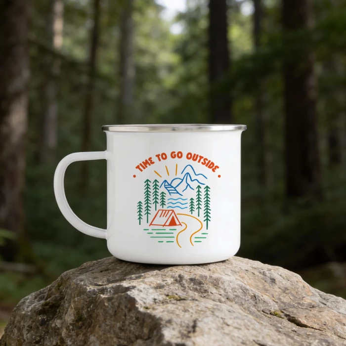 Tasse émaillé Randonnée bord argenté