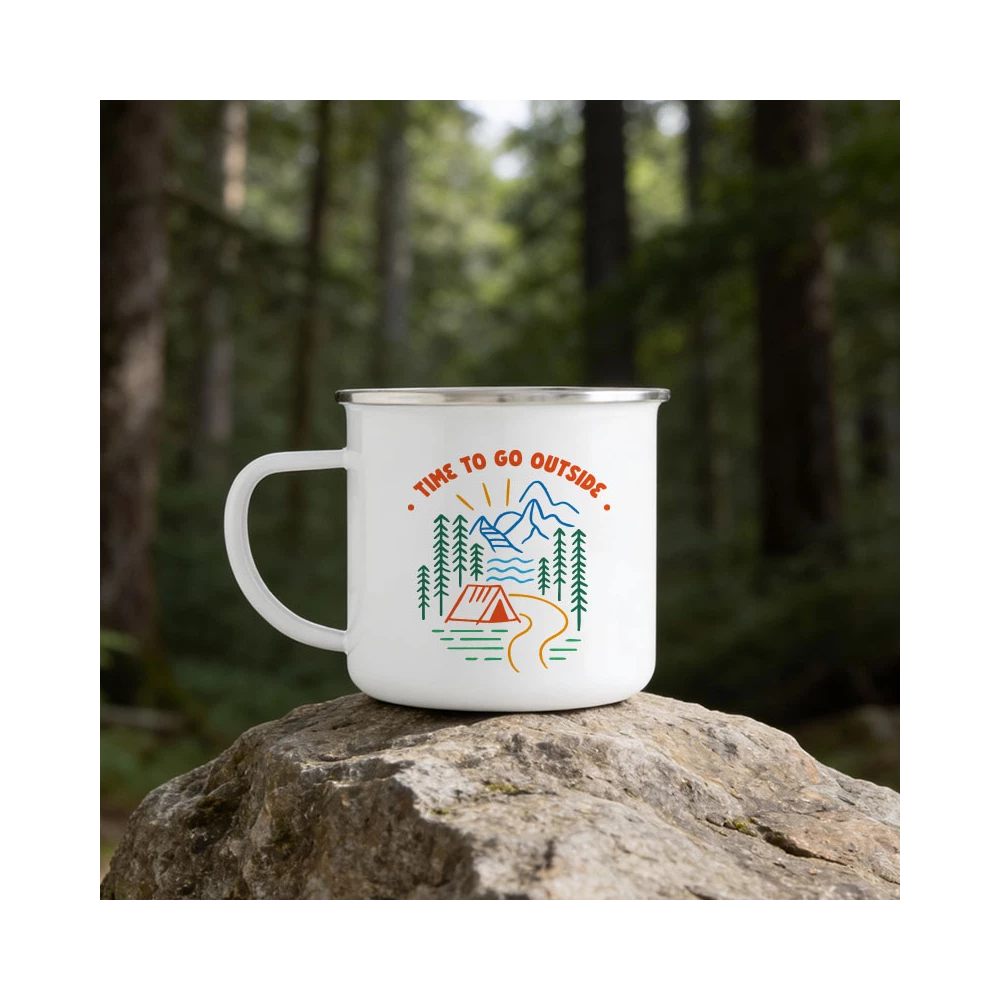 Tasse émaillé Randonnée bord argenté