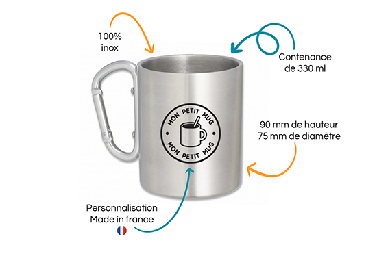 tasse inox mousqueton personnalisée